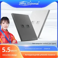 Panneau mural réseau Jinmai ultra-fin en bois électrolytique, double prise, panneau téléphonique, interrupteur, TV, ordinateur, Cat6, ignifuge