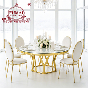 Modern Wedding Banquet Round Glass Top Stainless Steel Base Hotel Furniture Dining Table - Product Image 3