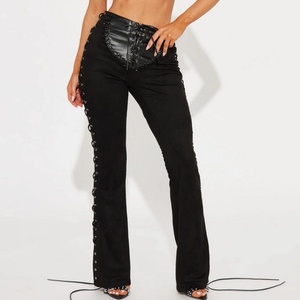 Nouvelle Arrivée Automne – Pantalon en Cuir Skinny Femme de Haute Qualité, Sexy, à Cordon de Serrage, Fendu, Taille Basse, Coupe Évasée - Product Image 6