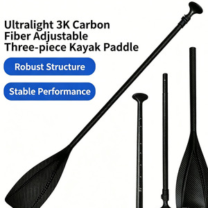 Pagaie de kayak ultra-légère en fibre de carbone 3K réglable en 3 sections, rame télescopique en fibre de carbone pour le surf et l'aviron, certifiée CE - Product Image 1