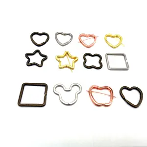 Custom Keychain Accessories Silver Flat Split Key Ring Love Heart Keyring Hook Star For Diy