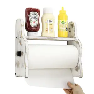 Soporte de papel higiénico de madera personalizado con accesorios de tubería de hierro fundido para baño, estante de suspensión de montaje en pared flotante