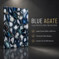 Pierre agate bleue frittée ultra-mince 6/9 mm, 3 motifs continus, finition brillante, ODM/OEM, garantie 5+ ans