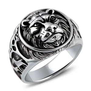 Vintage 925 Sterling Zilver Overheersend Lion King Heren Grote Ring Voor Mannen