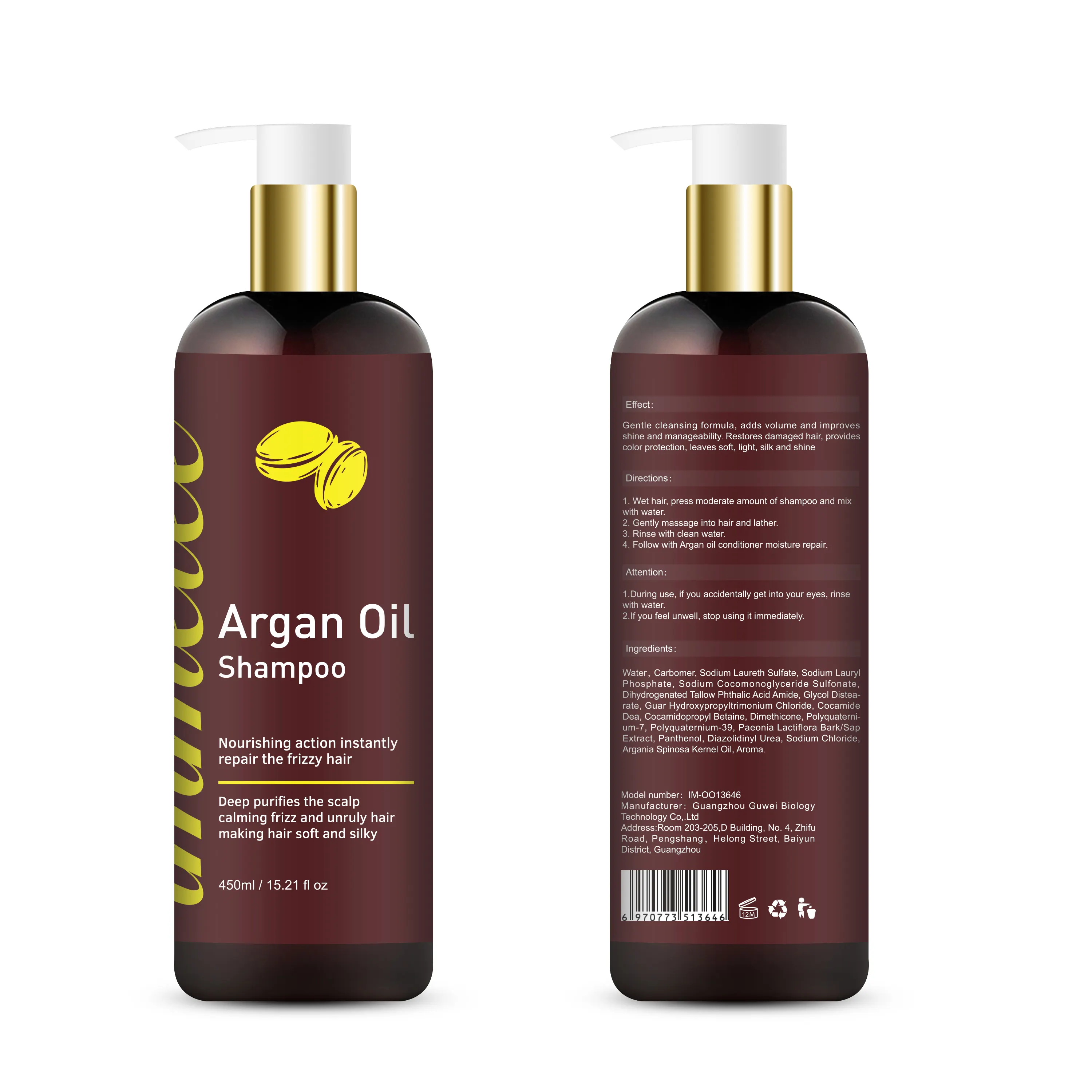 Shampooing à l'huile d'argan du maroc Pure, lotion aromatique pour cheveux, nourrissant pour hommes et femmes