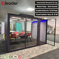 Modular Soundproof Meeting Pod 4-8 Person Large Acoustic Conference Booth Office Private Meeting Room LED Light