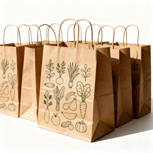 Bolsa de Papel Kraft Biodegradable y Ecológica con Asas para Mercado de Agricultores, Sushi, Azúcar, Compras Zero Waste - Product Image 1