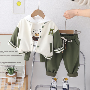 Alta qualidade três peças de algodão t-shirt set meninos outono esportes urso orelhas roupas alta qualidade ordem mínima 3pcs atacado - Product Image 3