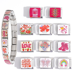 Stainless Steel Modular Bracelet Charms Heart Pattern Unisex Jewelry Gift Accessory Chain Valentine's Day Theme - Product Image 1