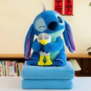 Megan grosir selimut AC gambar kartun imut Stitch mainan mewah Pink biru Lilo Stitch bantal sofa - Product Image 1