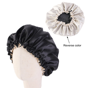 Custom Logo Hot Style Sleep Cap Soft Satin Hair <strong>Bonnet</strong> Double Layers Kid Satin <strong>Bonnet</strong> With Drawstring K-16 - Product Image 4