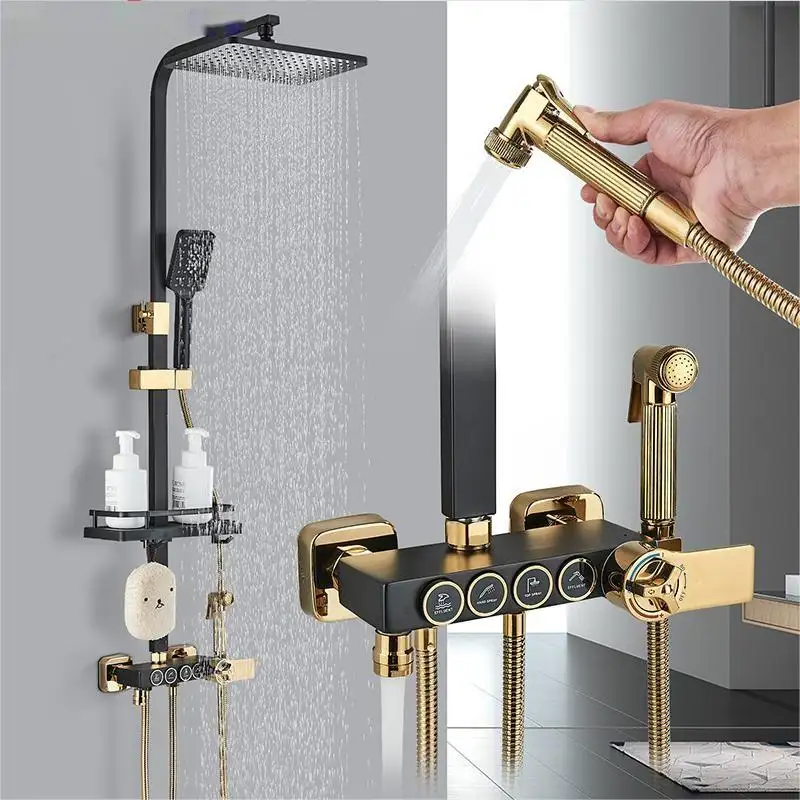 matte bathroom bath tub shower mixer faucet set shower faucet set black and gold