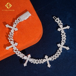 Pulsera de Diamantes Cultivados en Laboratorio, Cadena Cubana Cruzada, Collar y Pulsera de Eslabones Cubanos para Hombre, Diamantes Iced Out, Plata 925 - Product Image 4