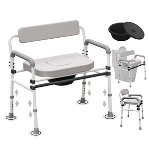 Chaise de toilette multifonctionnelle en alliage d'aluminium, hauteur réglable pour personnes âgées et femmes enceintes, équipement de sécurité pour la salle de bain à usage domestique - Product Image 1