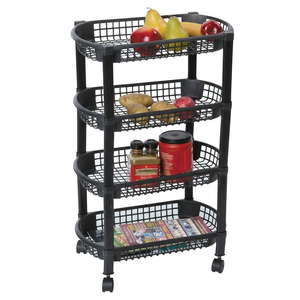 Chariot de rangement multifonctionnel en plastique à 4 niveaux avec roulettes, étagère mobile - Product Image 5