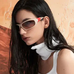 Óculos de sol esportivo steampunk y2k, óculos de sol feminino com clip em torno da moda 2023