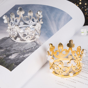 Mini Crown Cake Ornament Gold Silver Pearl Rhinestone Small Birthday Cake Topper Reusable Baking Accessory - Product Image 3