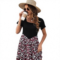 Nouvelle robe florale d'été pour femmes - Robe décontractée à manches courtes, col carré, coupe ample, avec poches