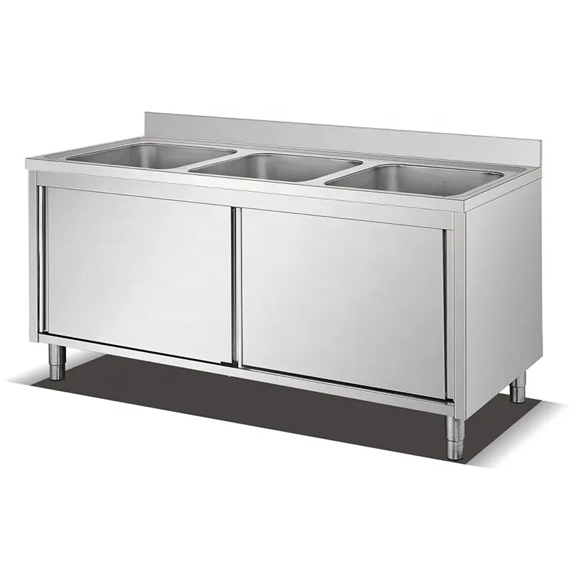 Stainless Steel Industrial Kitchen Cabinet Design Metal Customized Restaurant Cabinet with Wash Sink Factory