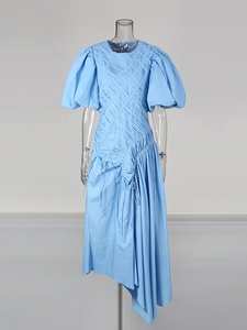 Abito Lungo Vintage Europeo-Americano dal Design Unico, Nuovo Modello con <span class=keywords><strong>Maniche</strong></span> a Sbuffo, Vita Plissettata, Collo Tondo, Vestibilità Slim, Vita Alta per Donna - Product Image 5