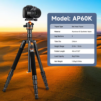Trépied photo en aluminium avec rotule, 5 sections, verrouillage par torsion, monopode détachable, charge maximale 10 kg pour appareils photo reflex numériques et vidéo