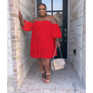 Prodotti più venduti 2023 in Chiffon manica <span class=keywords><strong>a</strong></span> <span class=keywords><strong>palloncino</strong></span> drappeggiato doppio strato plissettato Plus Size <span class=keywords><strong>abiti</strong></span> da donna - Product Image 5