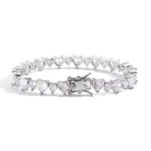 Europäischer und Amerikanischer Hip-Hop-Schmuck Messing mit Zirkon-Einlage 4 * 4mm und 6 * 6mm Herzförmiges Modisches Romantisches Tennis-Armband - Product Image 5
