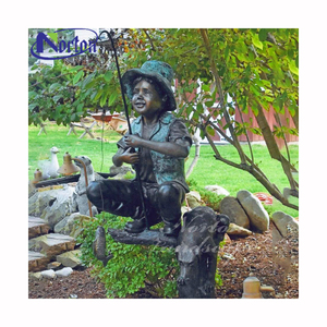 Personalizado al aire libre hogar jardín decoración tamaño real fundición latón bronce <span class=keywords><strong>escultura</strong></span> <span class=keywords><strong>pescador</strong></span> niño pesca estatua <span class=keywords><strong>escultura</strong></span> para la venta - Product Image 1