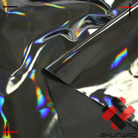 Vente entière arc-en-ciel coloré noir hologramme PU tissu polyester enduit pour veste en duvet imperméable