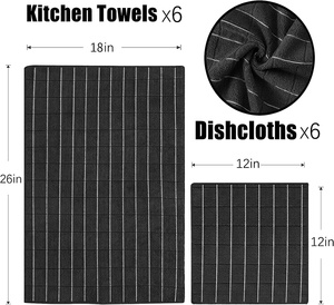 Serviettes de cuisine en coton rayées super absorbantes et douces, chiffons de nettoyage à séchage rapide pour la vaisselle et le nettoyage <span class=keywords><strong>des</strong></span> surfaces sales de la cuisine - Product Image 2