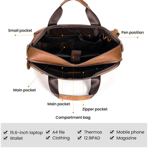 Men's Genuine Leather <b>Briefcase</b> 15.6 Inches Multi-functional Business Travel Shoulder Crossbody Bag - Product Image 3