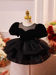 Abito da <span class=keywords><strong>bambina</strong></span> in stile francese con maniche a sbuffo nere e gonna tutù a balze, per sfilate di moda, piccole presentazioni o esibizioni di pianoforte - Product Image 3