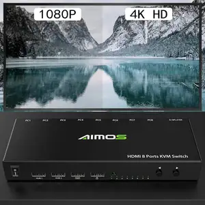 Aimos Hd 7 Kvm Schakelaar, 8 In 1out Usb2.0 Hdmi Kvm Switcher Box Ondersteuning 4K @ 30Hz Voor 8 Pc Delen Toetsenbord En Muis, Compatibel