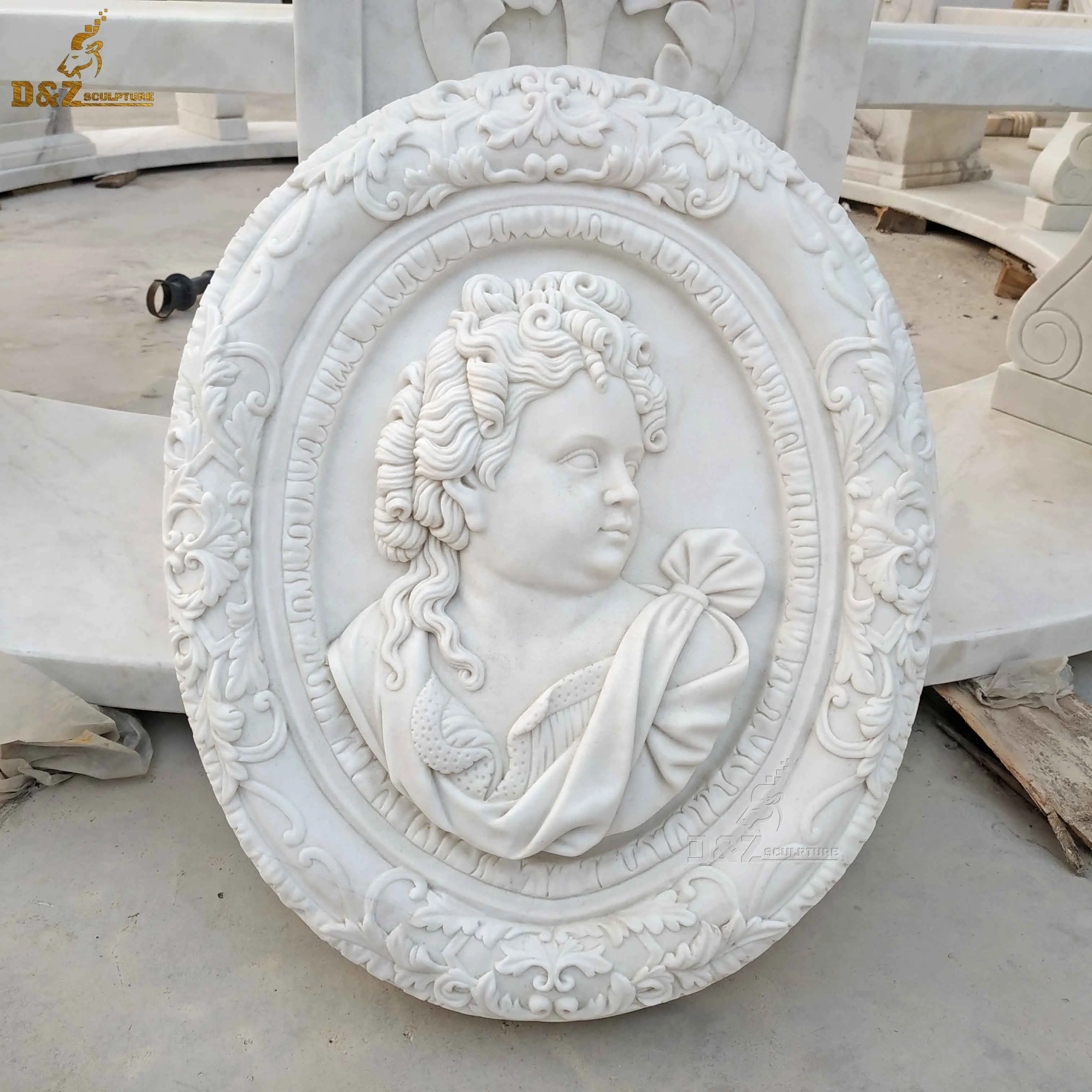 Custom Art Decoratieve Levendige Hand Gesneden Natuurlijke 3D Steen Marmeren Reliëf Sculptuur Met Bloem Carving