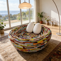 Canapé moderne en forme de nid d'oiseau, bandes de tissu colorées, fauteuil lounge rond, mobilier artistique pour salon, canapé coussin œuf