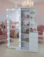 Meubles de chambre à coucher modernes en MDF : Coiffeuses personnalisables de différentes couleurs avec miroir éclairé et armoire de rangement
