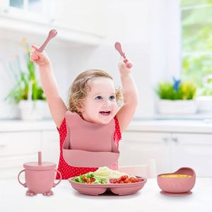 Cuchara suave del cuenco <span class=keywords><strong>de</strong></span> succión del bib impermeable ajustable 6PCS <span class=keywords><strong>para</strong></span> el bebé llevó el destete del microware seguro BPA li - Product Image 6