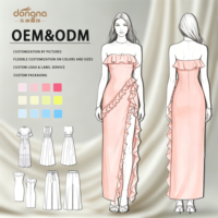Robe longue fourreau fendue sans bretelles à volants, personnalisée OEM ODM, pour soirée et fête