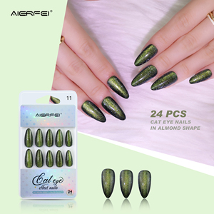 AIERFEI <span class=keywords><strong>Faux</strong></span> ongles Fabricant Long Amande <span class=keywords><strong>Faux</strong></span> ongles Conseils Paillettes Vert Oeil de chat Appuyez sur les ongles Gel Effet vernis - Product Image 1