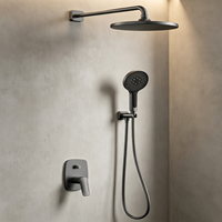 Sistem Shower Tersembunyi Weihao Matte Black, Shower Head Bulat Terpasang di Dinding, Handheld Spray, Keran Mixer Shower untuk Kamar Mandi