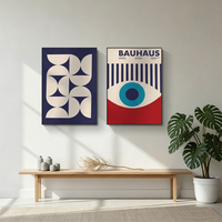 Décoration murale moderne : Ensemble d'art abstrait à motifs géométriques avec cadre en aluminium, affiche sur toile personnalisable pour projets résidentiels et hôteliers