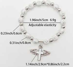 Pulsera de Bautismo Católico Nicro con Cuentas de Plástico de 8 mm con Patrón de Cruz, <span class=keywords><strong>Rosario</strong></span> de Regalo para Oración con Ala de Ángel, Decoración para Fiesta Religiosa - Product Image 6