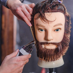 Hecho a mano la cabeza de pelo real hombre cabeza de Maniquí de barbero de pelo negro de Maniquí de entrenamiento hombre cabeza con pelo - Product Image 4