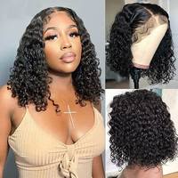 Peluca de Bob con ondas de agua, ondas naturales vietnamitas, pelucas de cabello humano con rizos de agua con flecos para mujeres, peluca de máquina completa 100% con flequillo