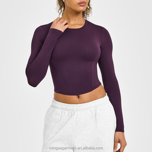 T-shirt sportiva da donna OEM, <span class=keywords><strong>top</strong></span> corto da allenamento, tinta unita, taglie forti, oversize, per yoga - Product Image 6