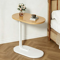 Table d'appoint nordique en forme de C, blanche, table basse ovale moderne en forme de C, table d'appoint pour canapé, pour salon et chambre à coucher