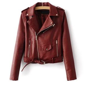 Veste courte en similicuir souple pour femme, manteau décontracté à manches longues avec fermeture éclair, veste de moto en cuir PU, veste bomber pour femme d'automne - Product Image 1