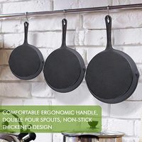 Poêle à frire en fonte métallique pré-culottée de 6 pouces, revêtue d'huile végétale, ensemble de 3 poêles grill noires, compatibles gaz et induction