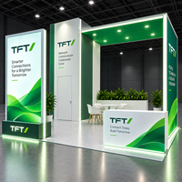 Stand d'exposition facile à installer avec boîte lumineuse SEG rétroéclairée et grande arche pour ITEXPO |   Salle de rangement dissimulée et comptoir assorti