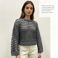 Pull en maille gris à manches longues pour femme, de haute qualité, personnalisé OEM & ODM, style décontracté, maille pointelle épaisse, vente en gros